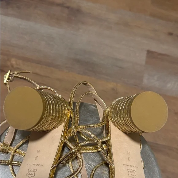 Pre-Owned Donald J. Pliner Gold Strappy Block Heels - Picture 11 of 16